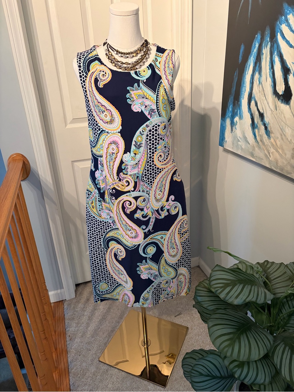 Charter Club Navy Paisley Sleeveless Shift Dress